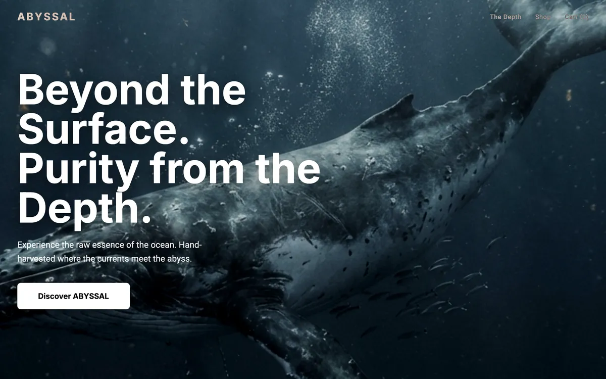 Beyond the Surface. Purity from the Depth, set over a dark photograph of water.
