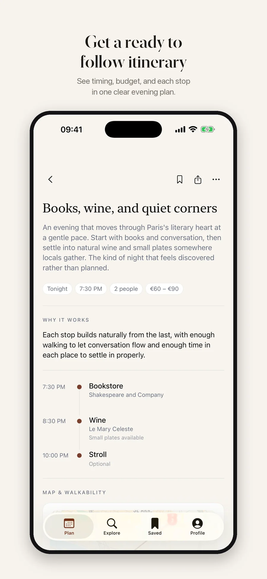 Circa App Store screenshot: A ready-to-follow itinerary.