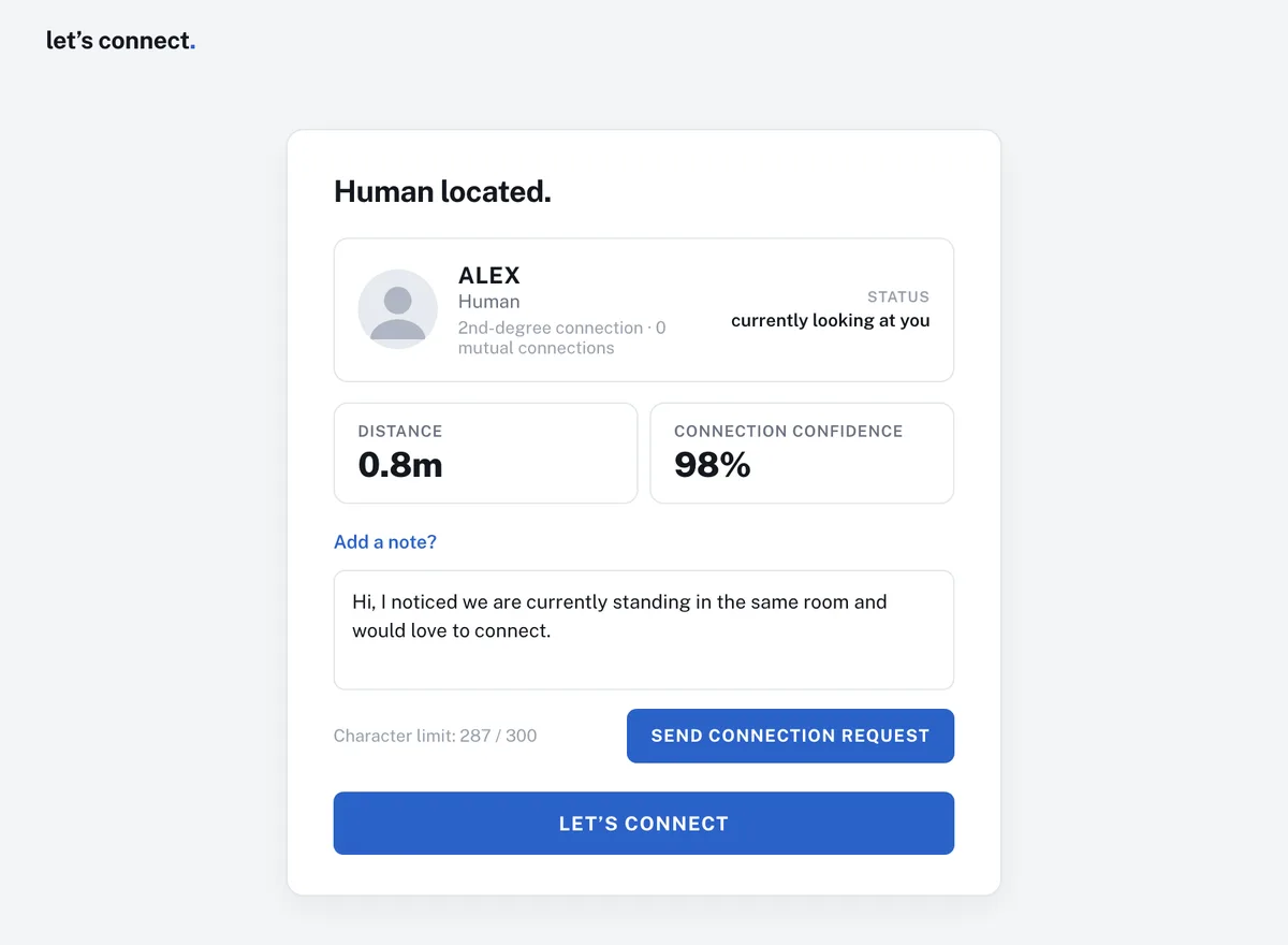 Let's connect, step 5: Character limit: 287 / 300.